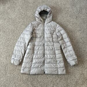 Eddie Bauer Jacket Womens Medium Gray EB650 Fill Hooded Puffer Parka Down Long